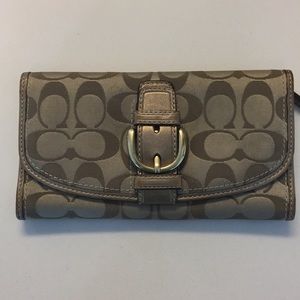 Coach leather and fabric gold wallet